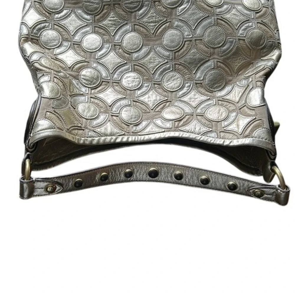 Coach Peyton Mosaic Leather Hobo Op Art Silver Gold Shoulder Bag Patchwork Purse - Picture 7 of 16